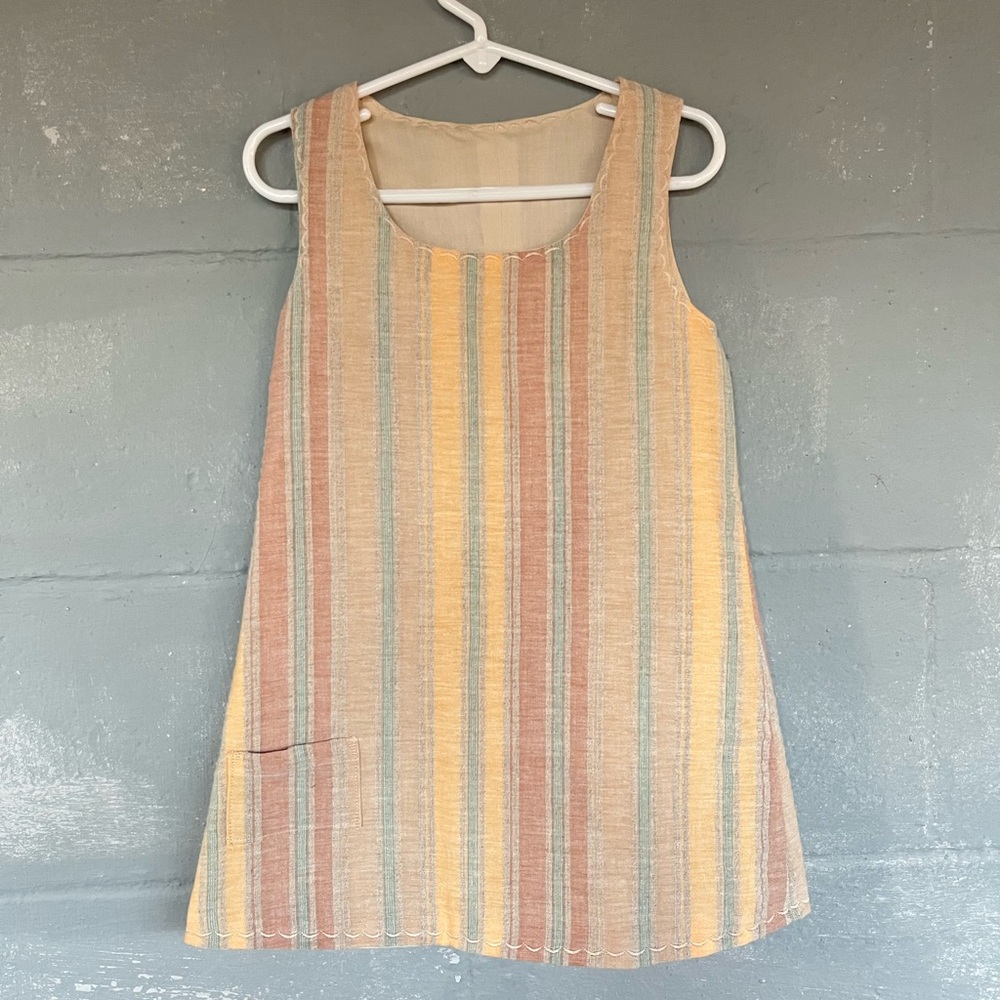 Handmade Girls Pastel Rainbow Jumper Dress Scalloped Lined Cottage Vintage
